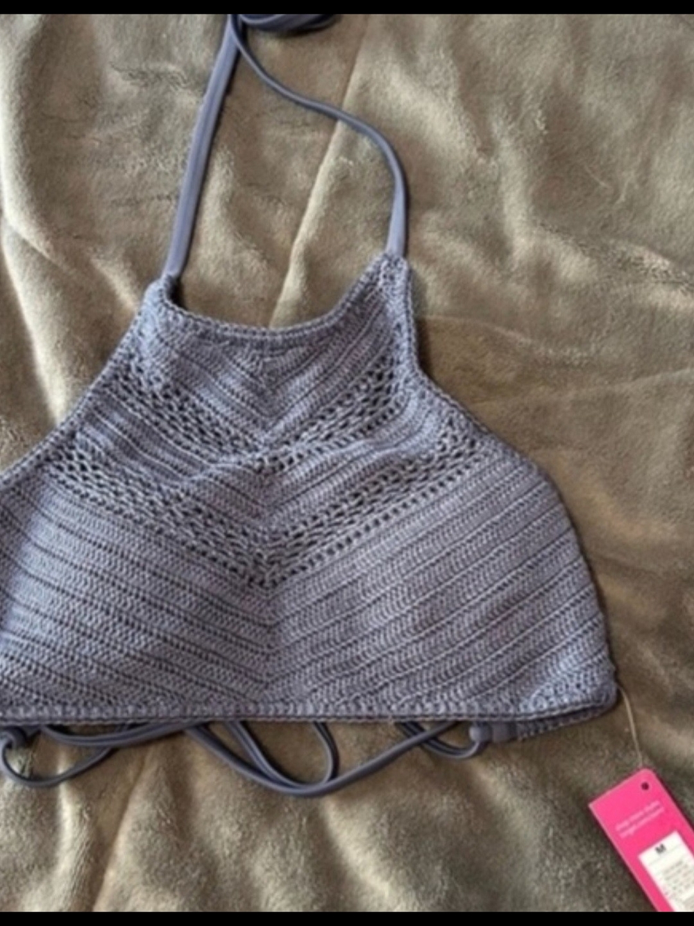 Crochet Halter Bikini Top - Slate Gray